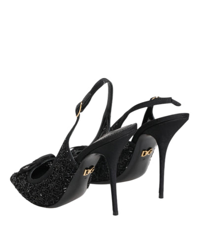 Dolce & Gabbana Schwarz Tüll Ricamo Heels Slingbacks Schuhe