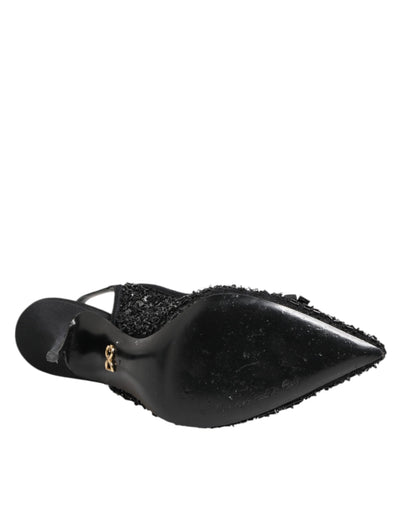 Dolce & Gabbana Schwarz Tüll Ricamo Heels Slingbacks Schuhe