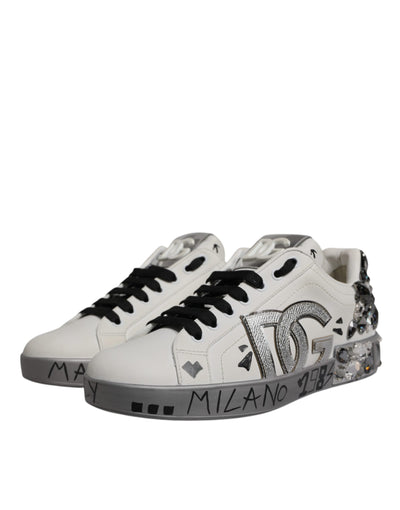 Dolce & Gabbana Weiß Crystal Logo Portofino Turnschuhe Schuhe