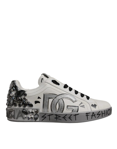 Dolce & Gabbana Weiß Crystal Logo Portofino Turnschuhe Schuhe