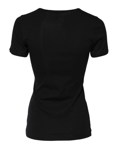 Dolce & Gabbana Schwarzes Baumwoll-Henley-T-Shirt mit kurzen Ärmeln