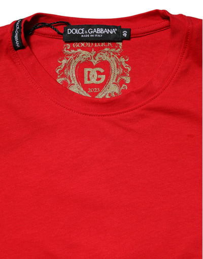 Dolce & Gabbana Rotes Baumwoll-T-Shirt mit Rundhalsausschnitt und kurzen Ärmeln