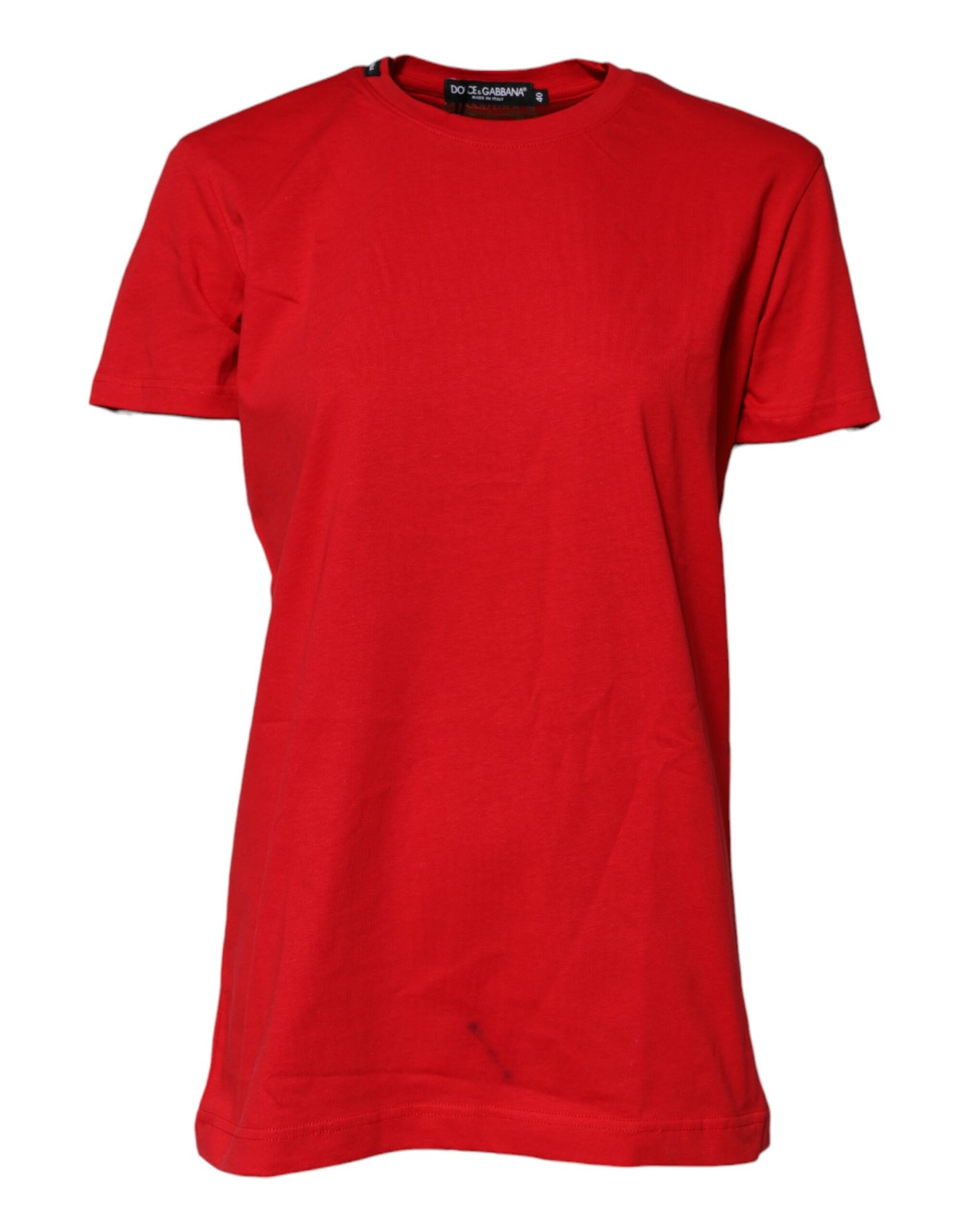 Dolce & Gabbana Rotes Baumwoll-T-Shirt mit kurzen Ärmeln und Rundhalsausschnitt