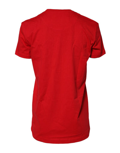 Dolce & Gabbana Rotes Baumwoll-T-Shirt mit kurzen Ärmeln und Rundhalsausschnitt