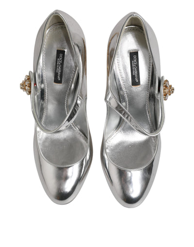 Dolce & Gabbana Silber Kronleuchter gemeißelt Ferse Mary Jane Pumpe Schuhe