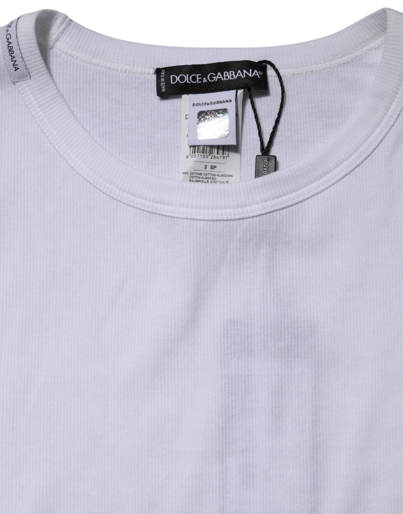 Dolce & Gabbana Weißes Baumwollstrick-T-Shirt mit Rundhalsausschnitt und langen Ärmeln