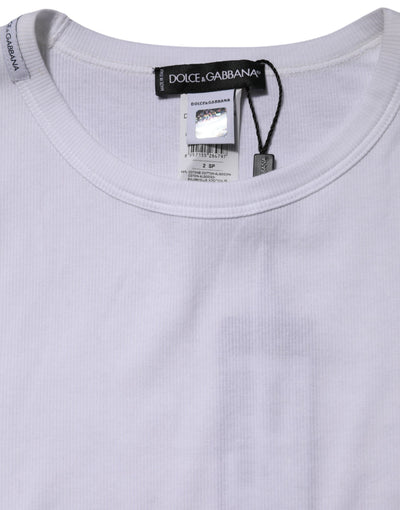 Dolce & Gabbana Weißes Baumwollstrick-T-Shirt mit Rundhalsausschnitt und langen Ärmeln