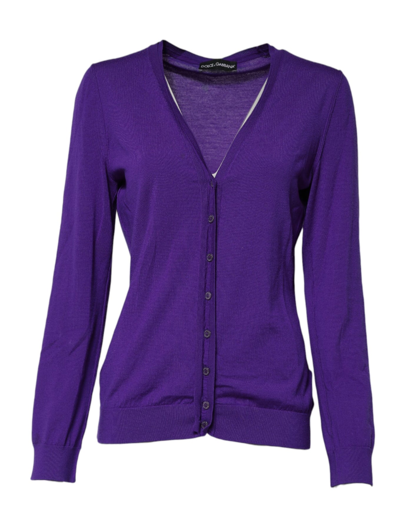 Dolce & Gabbana Lila Strickjacke mit V-Ausschnitt aus Wolle