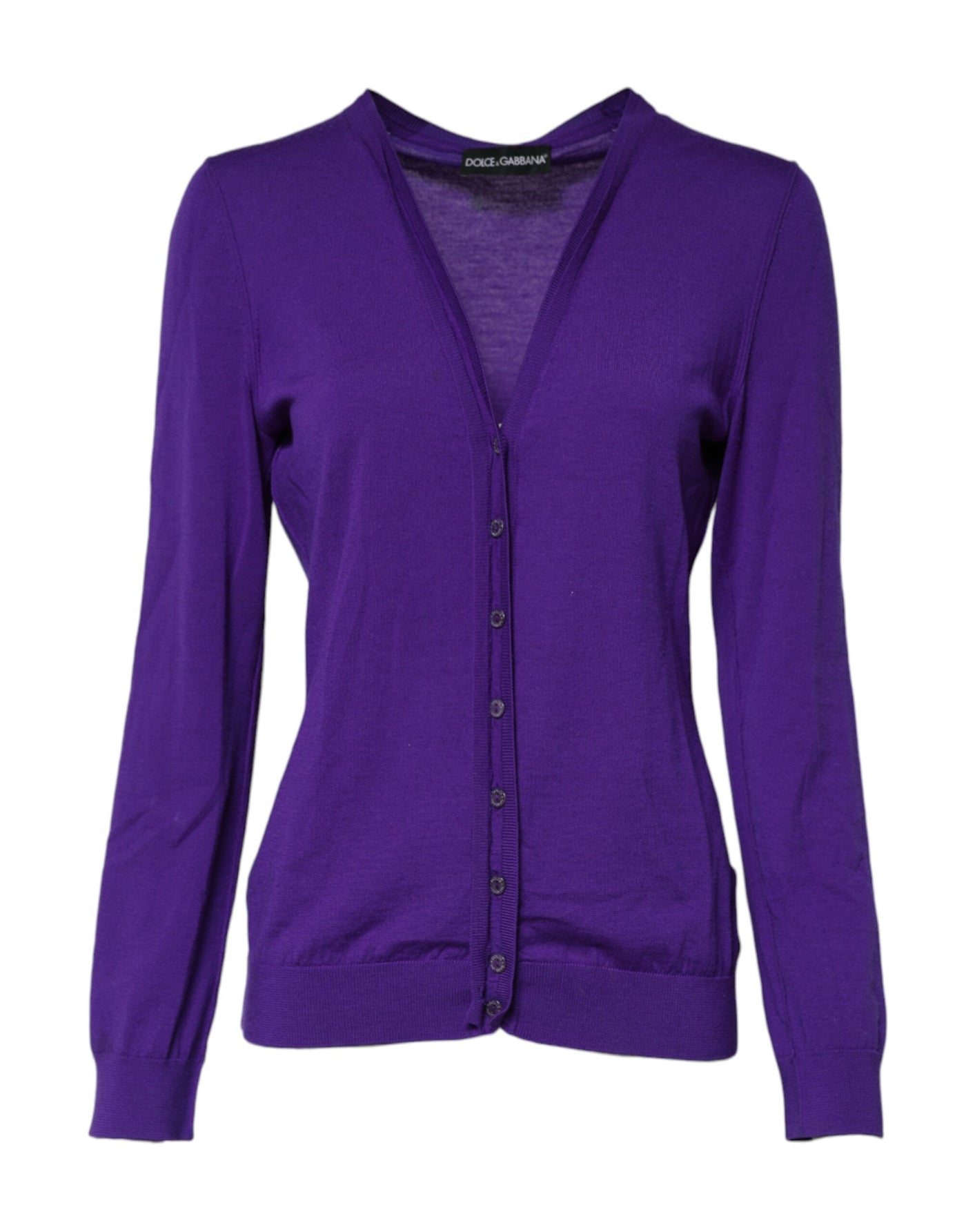 Dolce & Gabbana Lila Strickjacke mit V-Ausschnitt aus Wolle