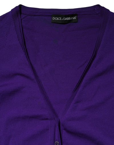 Dolce & Gabbana Lila Strickjacke mit V-Ausschnitt aus Wolle