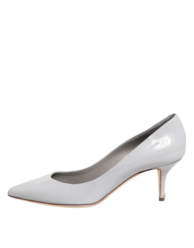 Dolce & Gabbana Hellgraue Leder Kitten Heels Pumps Schuhe