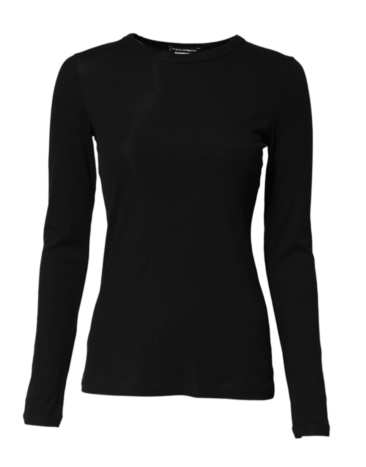 Dolce & Gabbana Schwarzes Baumwollstrick-T-Shirt mit Rundhalsausschnitt und langen Ärmeln