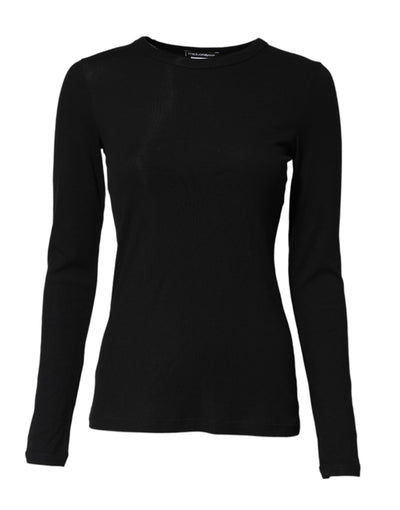 Dolce & Gabbana Schwarzes Baumwollstrick-T-Shirt mit Rundhalsausschnitt und langen Ärmeln