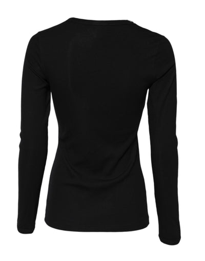 Dolce & Gabbana Schwarzes Baumwollstrick-T-Shirt mit Rundhalsausschnitt und langen Ärmeln
