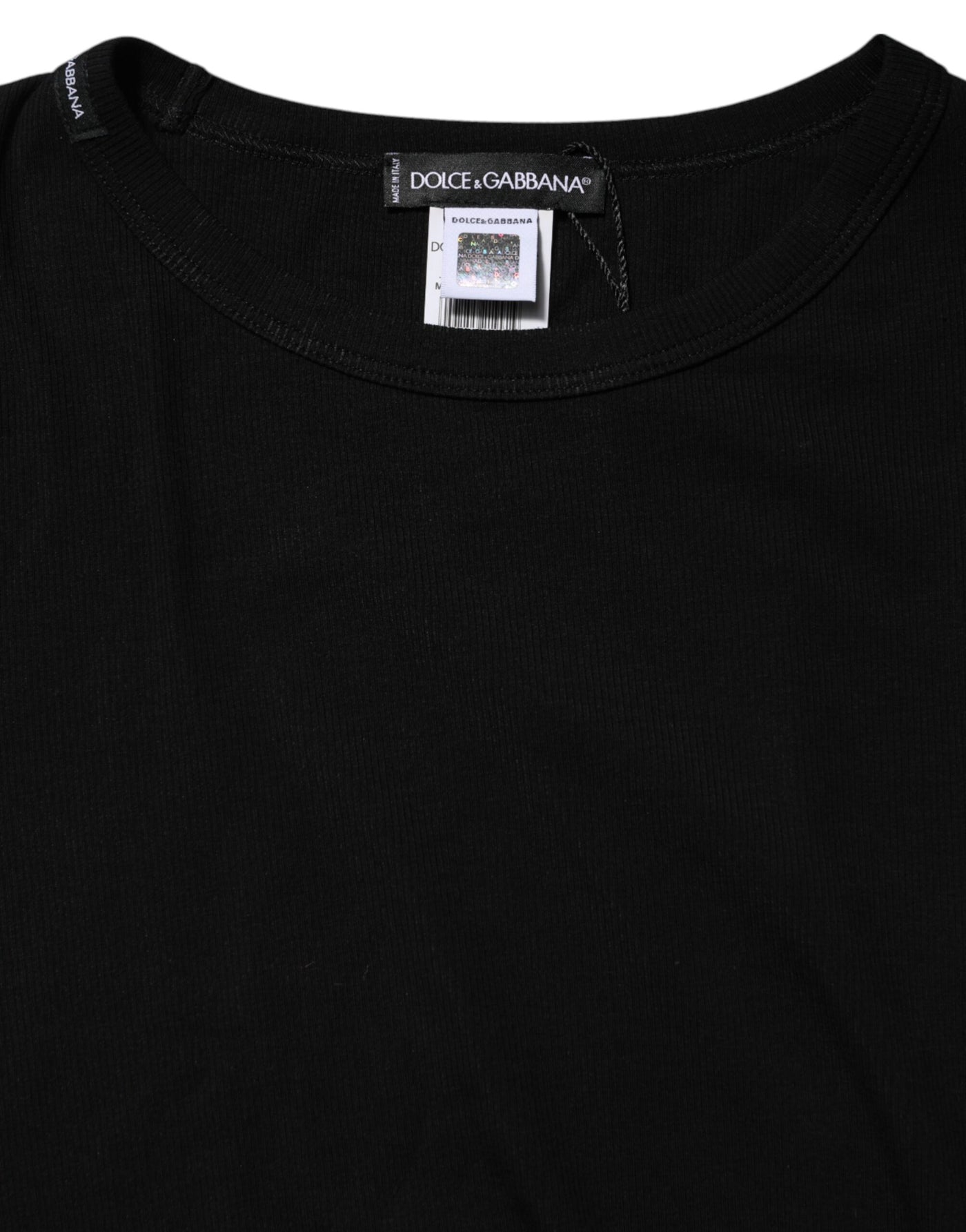 Dolce & Gabbana Schwarzes Baumwollstrick-T-Shirt mit Rundhalsausschnitt und langen Ärmeln