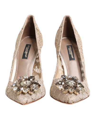 Dolce & Gabbana Beige Taormina Spitze Kristall Heels Pumps Schuhe