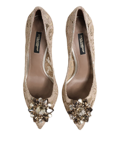 Dolce & Gabbana Beige Taormina Spitze Kristall Heels Pumps Schuhe