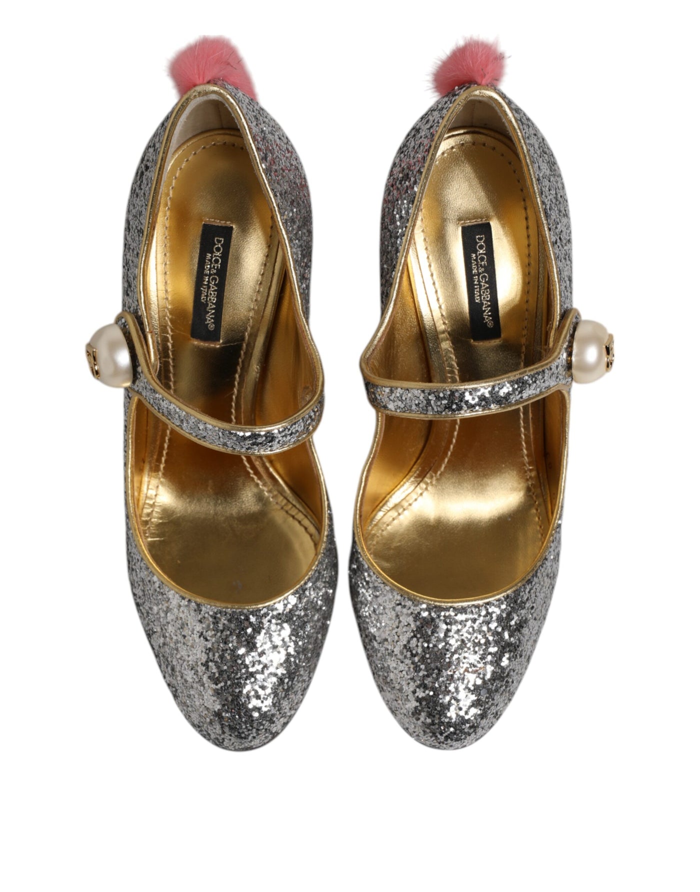 Dolce & Gabbana Silber Glitzer Nerz Pelz VALLY Pump Schuhe