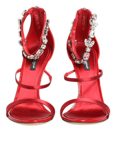 Dolce & Gabbana Rot Satin Kristalle Keira Sandalen Absatz Schuhe