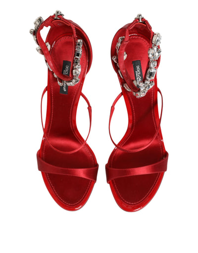Dolce & Gabbana Rot Satin Kristalle Keira Sandalen Absatz Schuhe