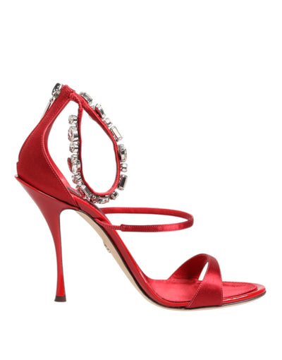 Dolce & Gabbana Rot Satin Kristalle Keira Sandalen Absatz Schuhe