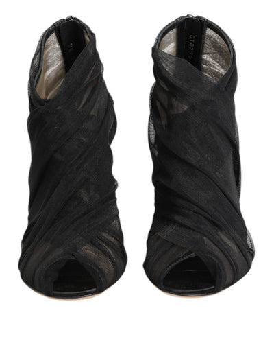 Dolce & Gabbana Schwarz Mesh Stiletto Heels Stiefelette Schuhe