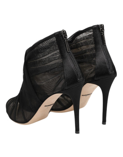 Dolce & Gabbana Schwarz Mesh Stiletto Heels Stiefelette Schuhe