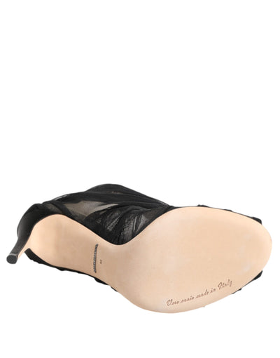 Dolce & Gabbana Schwarz Mesh Stiletto Heels Stiefelette Schuhe