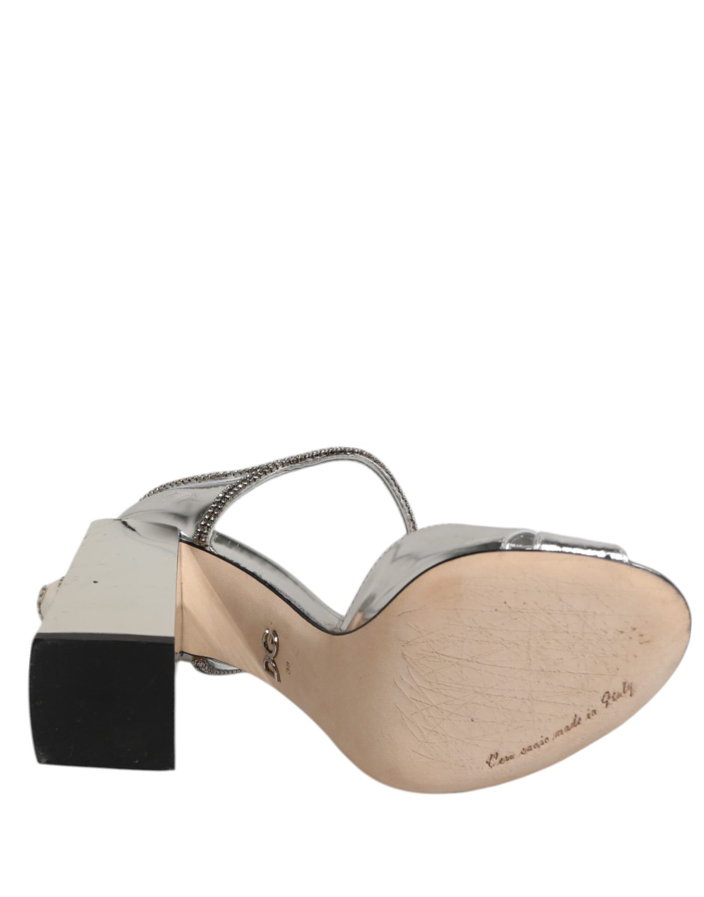 Dolce & Gabbana Silberne Leder T-strap Heels Sandalen Schuhe
