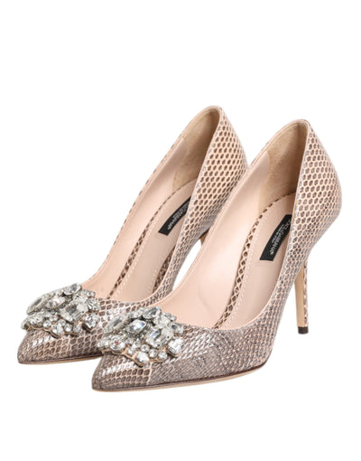 Dolce & Gabbana Beige Leder Kristall verschönert Pumps Schuhe