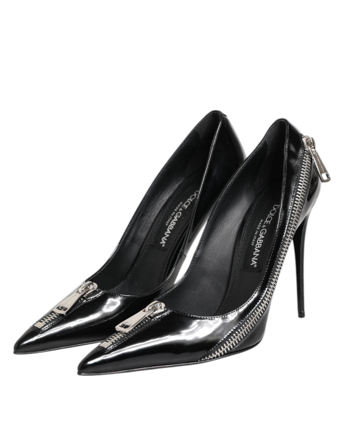 Dolce & Gabbana Schwarz Lackleder Reißverschluss Heels Pumps Schuhe