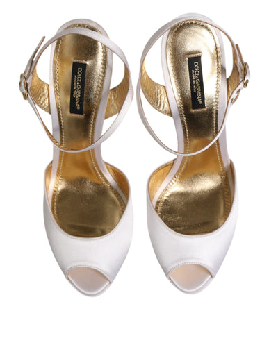 Dolce & Gabbana Weiß Satin Plateau Heels Sandalen Schuhe