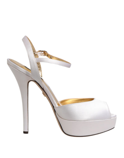 Dolce & Gabbana Weiß Satin Plateau Heels Sandalen Schuhe