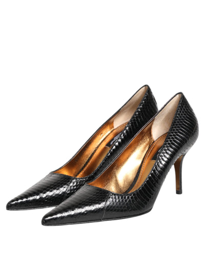 Dolce & Gabbana Schwarze Exotische Leder Stiletto Pumps Schuhe