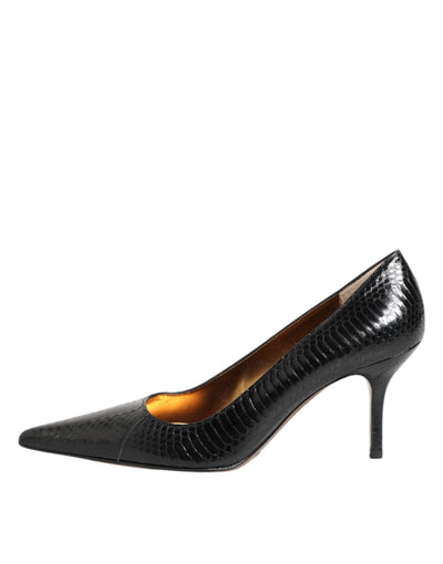 Dolce & Gabbana Schwarze Exotische Leder Stiletto Pumps Schuhe