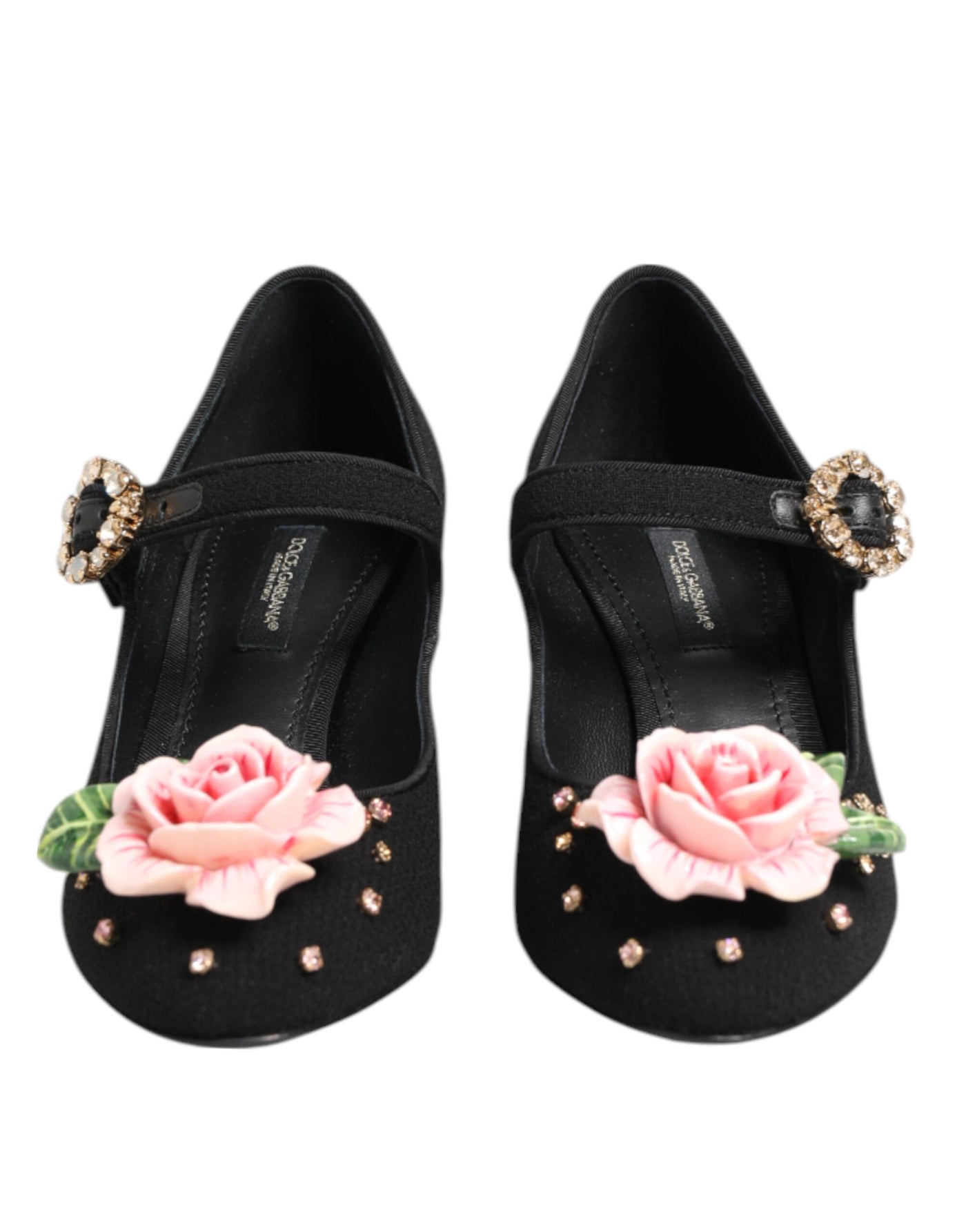 Dolce & Gabbana Schwarz Blume Kristall verschönert Mary Jane Schuhe