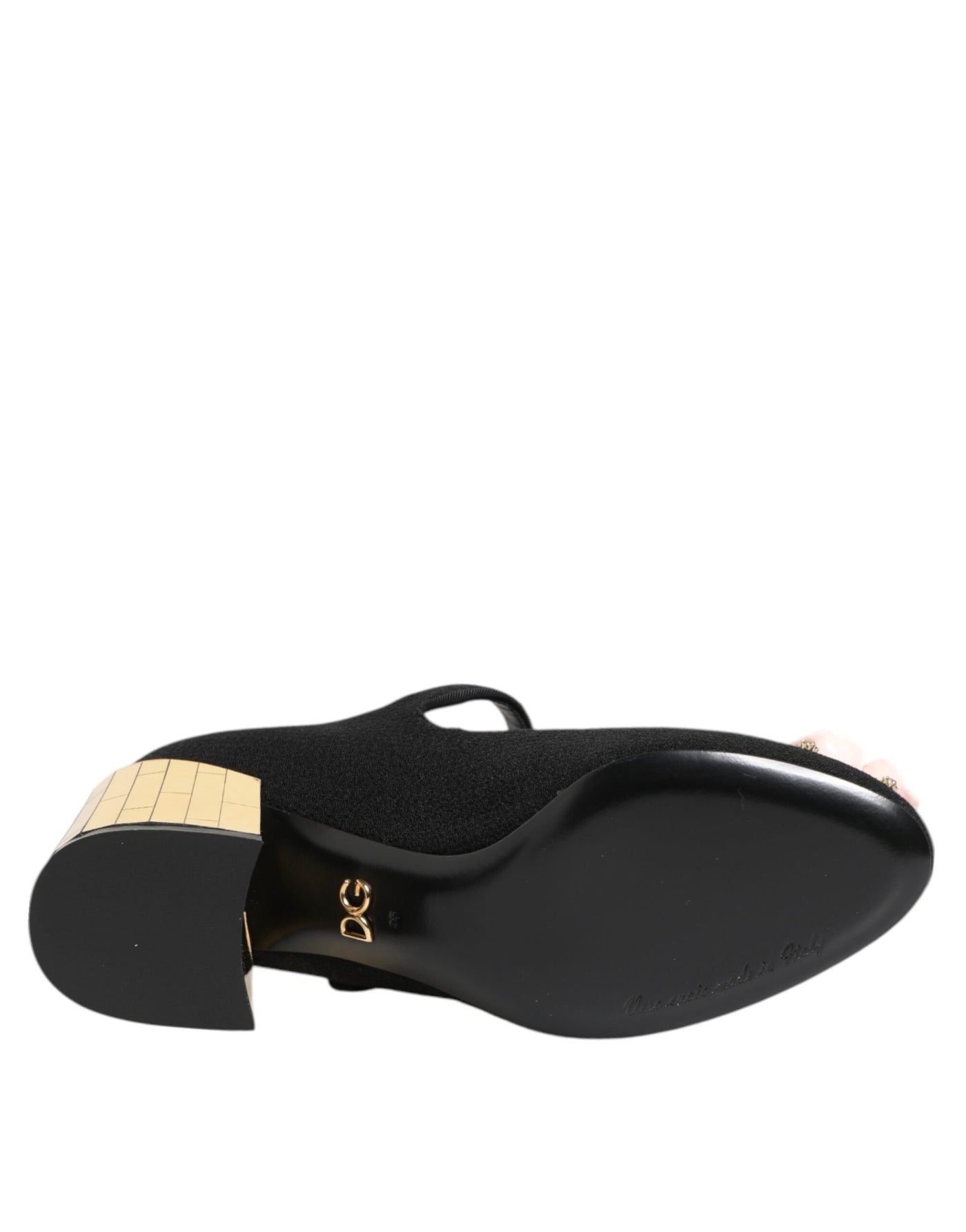 Dolce & Gabbana Schwarz Blume Kristall verschönert Mary Jane Schuhe