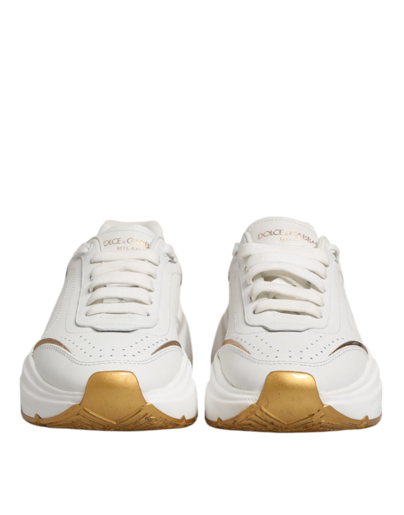 Dolce & Gabbana Weiß Gold DAYMASTER Leder Turnschuhe Schuhe