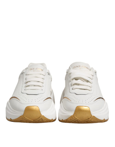 Dolce & Gabbana Weiß Gold DAYMASTER Leder Turnschuhe Schuhe