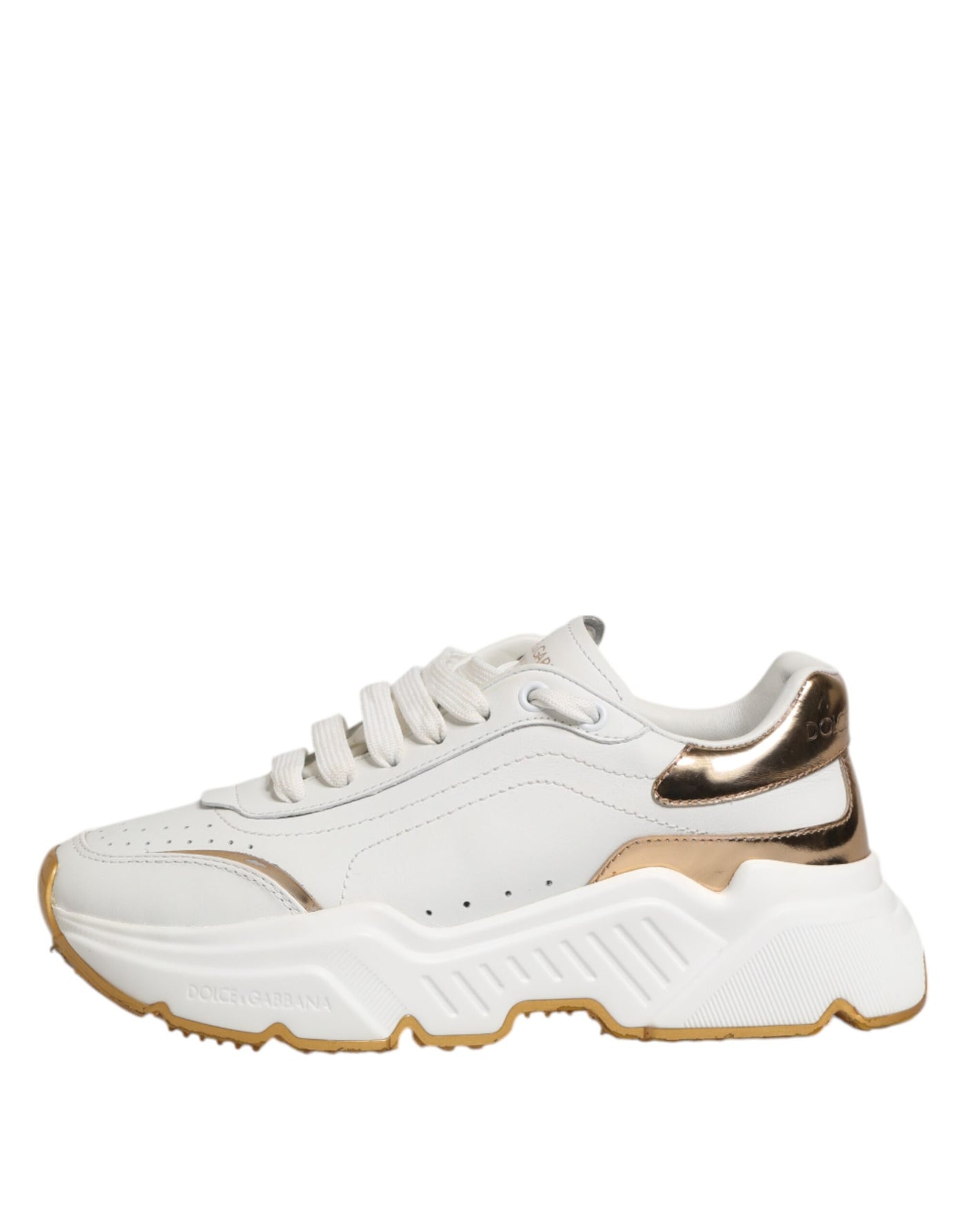 Dolce & Gabbana Weiß Gold DAYMASTER Leder Turnschuhe Schuhe