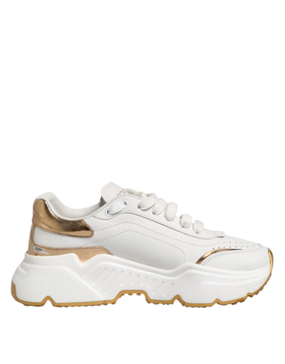 Dolce & Gabbana Weiß Gold DAYMASTER Leder Turnschuhe Schuhe