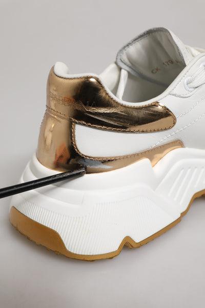 Dolce & Gabbana Weiß Gold DAYMASTER Leder Turnschuhe Schuhe