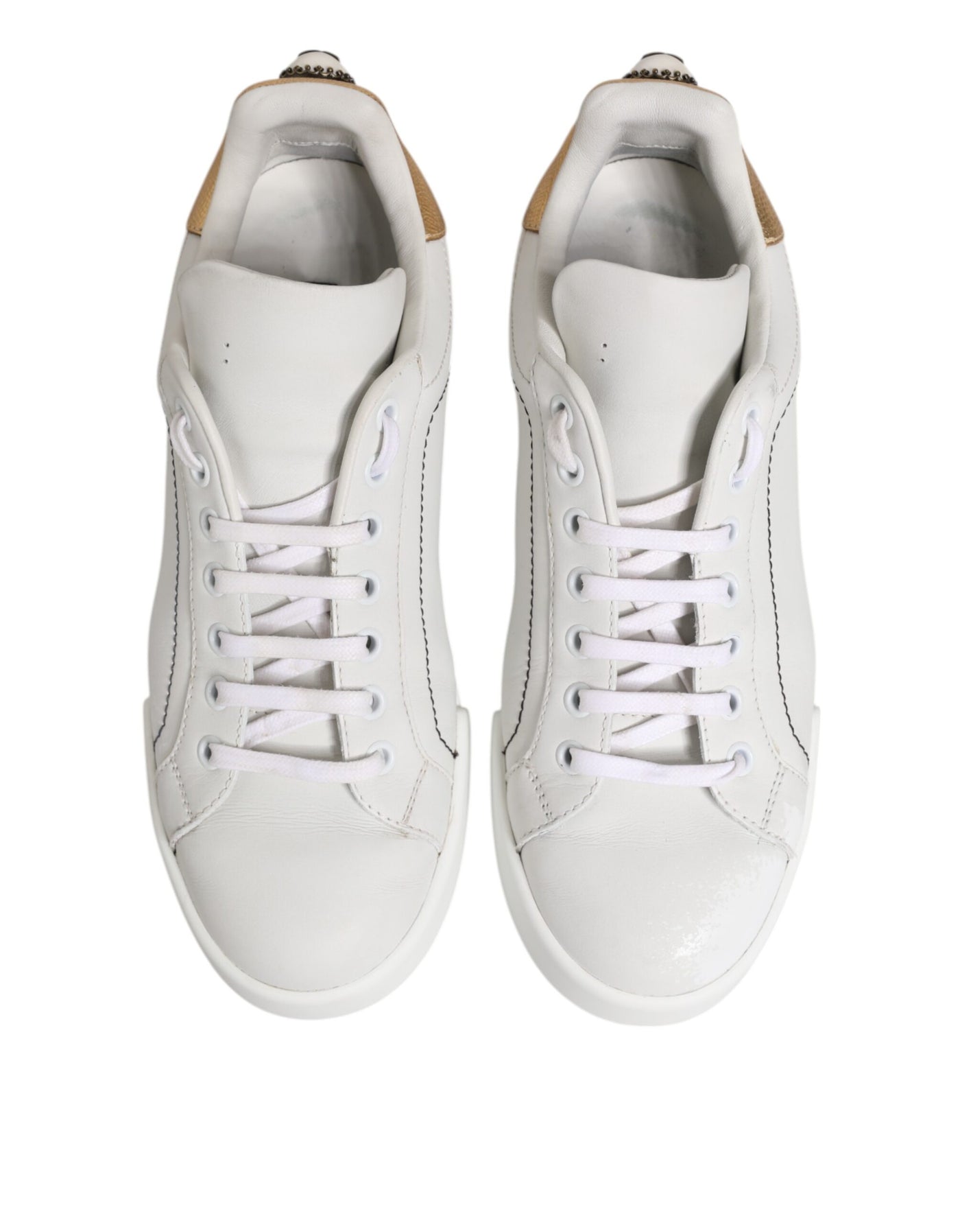 Dolce & Gabbana Weiß Gold Leder Low Top Sneakers Schuhe