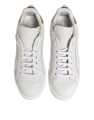 Dolce & Gabbana Weiß Gold Leder Low Top Sneakers Schuhe