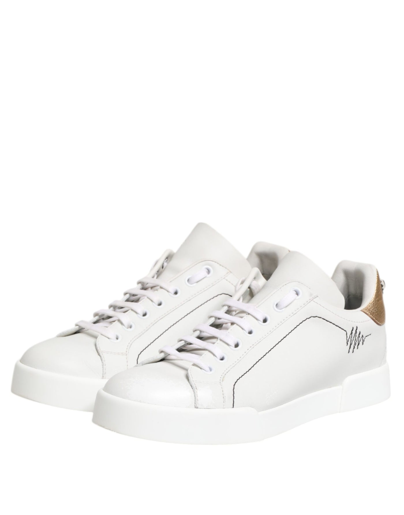 Dolce & Gabbana Weiß Gold Leder Low Top Sneakers Schuhe