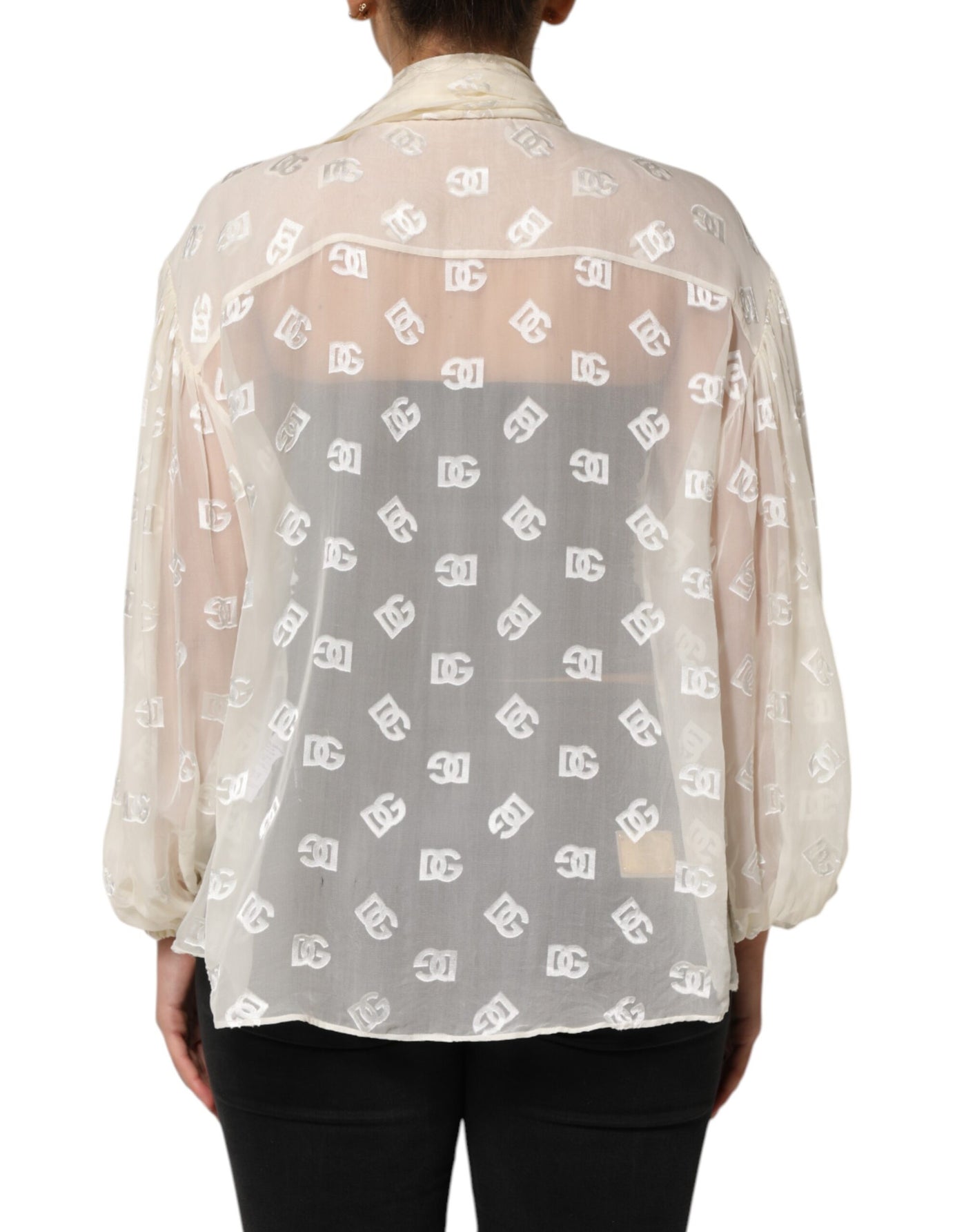 Dolce & Gabbana Weißes Logo-Monogramm-Oberteil mit Ascot-Kragen