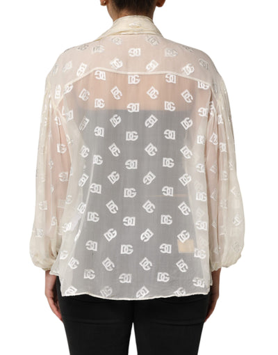Dolce & Gabbana Weißes Logo-Monogramm-Oberteil mit Ascot-Kragen