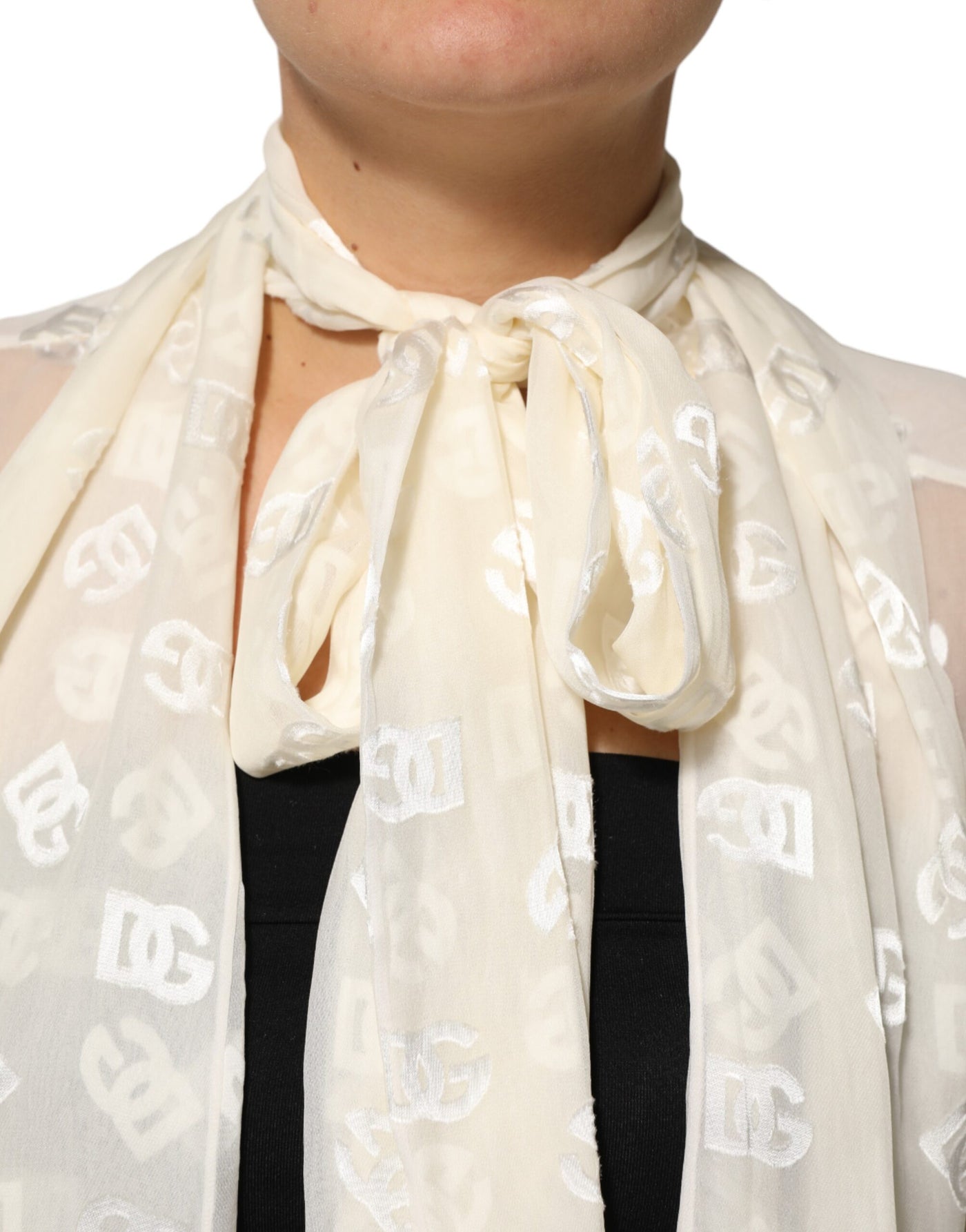 Dolce & Gabbana Weißes Logo-Monogramm-Oberteil mit Ascot-Kragen