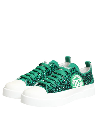 Dolce & Gabbana Grün Portofino Crystal DG Logo Sneakers Schuhe
