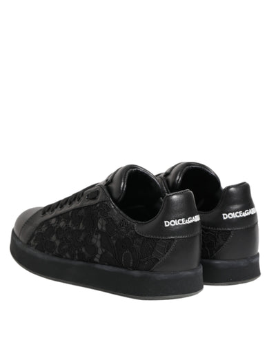 Dolce & Gabbana Schwarz Floral Spitze Low Top Sneakers Schuhe